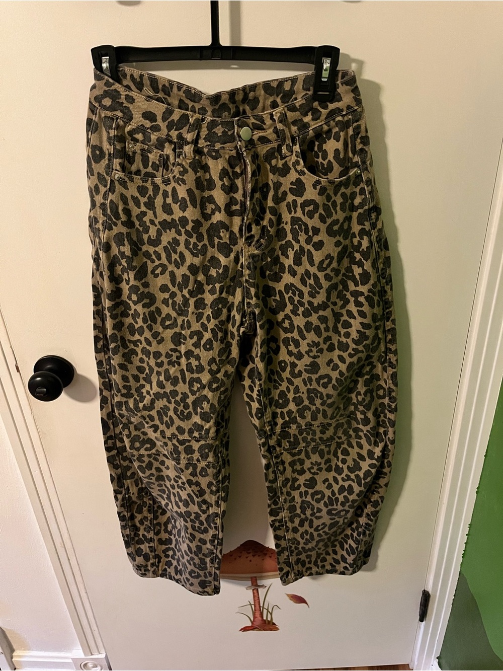 Women's Leopard Print Barrel Leg Jeans